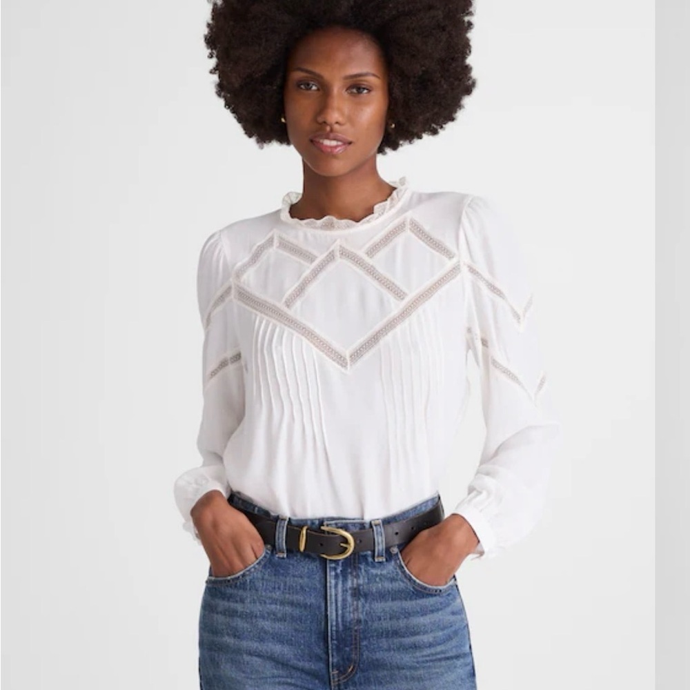 Lace-Insert Mockneck Long-Sleeve Top - Picture 2 of 3